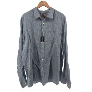 NWT Michael Kors Mens Linen Shirt XXL Blue Chambray Button Down Summer
